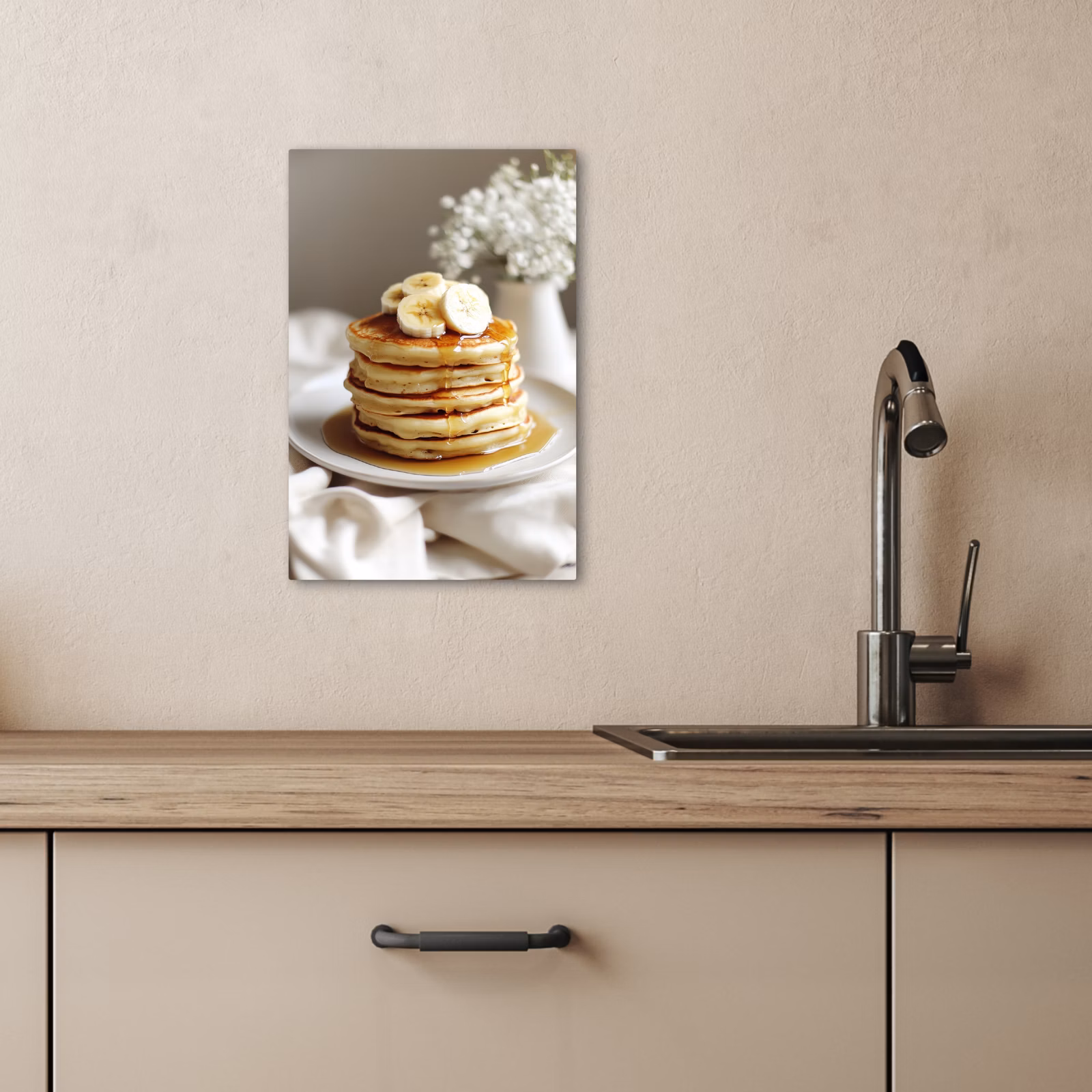 Tableau sur toile - Crêpes - Banane - Sirop - Blanc - Beige — 1
