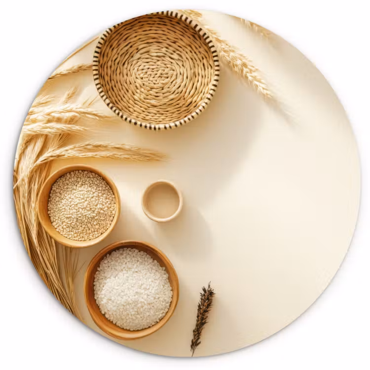 Tableau rond - Céréales - Bois - Bol - Beige — 1