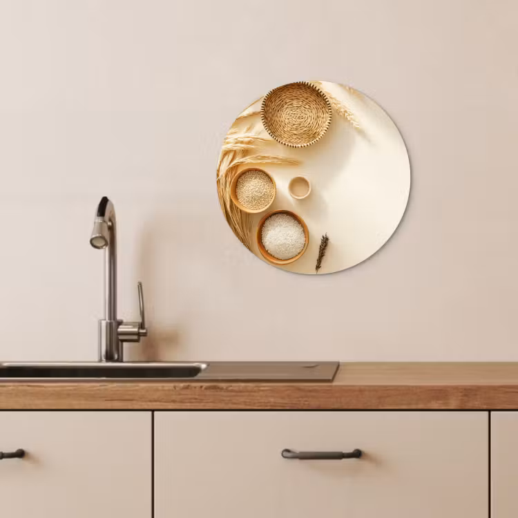 Tableau rond - Céréales - Bois - Bol - Beige — 3