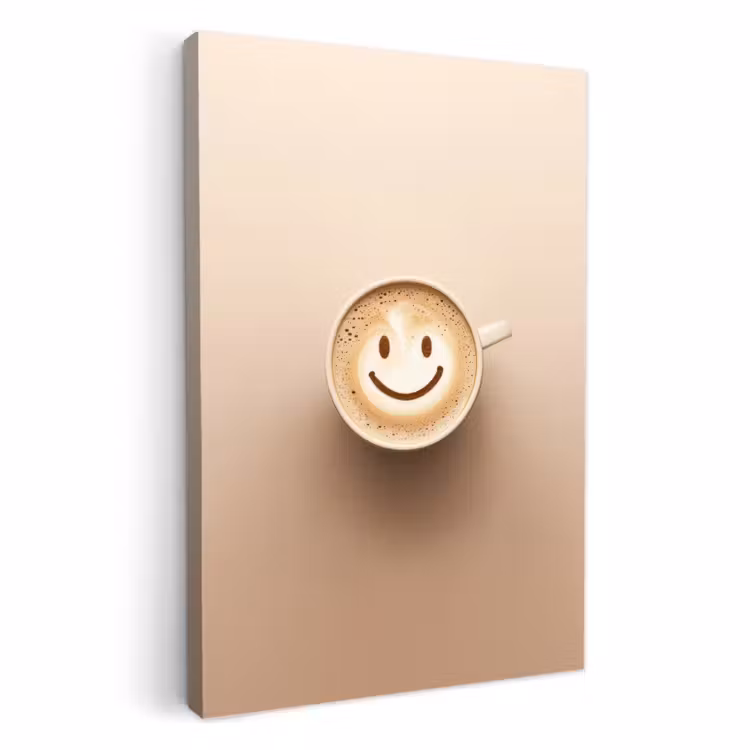Tableau sur toile - Café - Mousse de lait - Sourire - Beige — 1