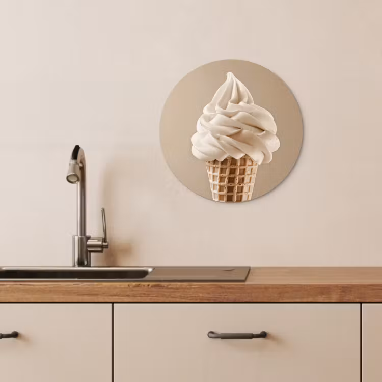 Tableau rond - Glace - Glace à l'italienne - Crème - Corne - Beige — 1