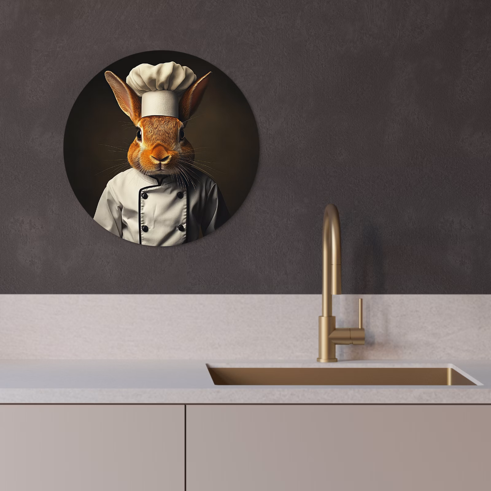 Tableau rond - Lapin - Cuisinier - Animal — 1