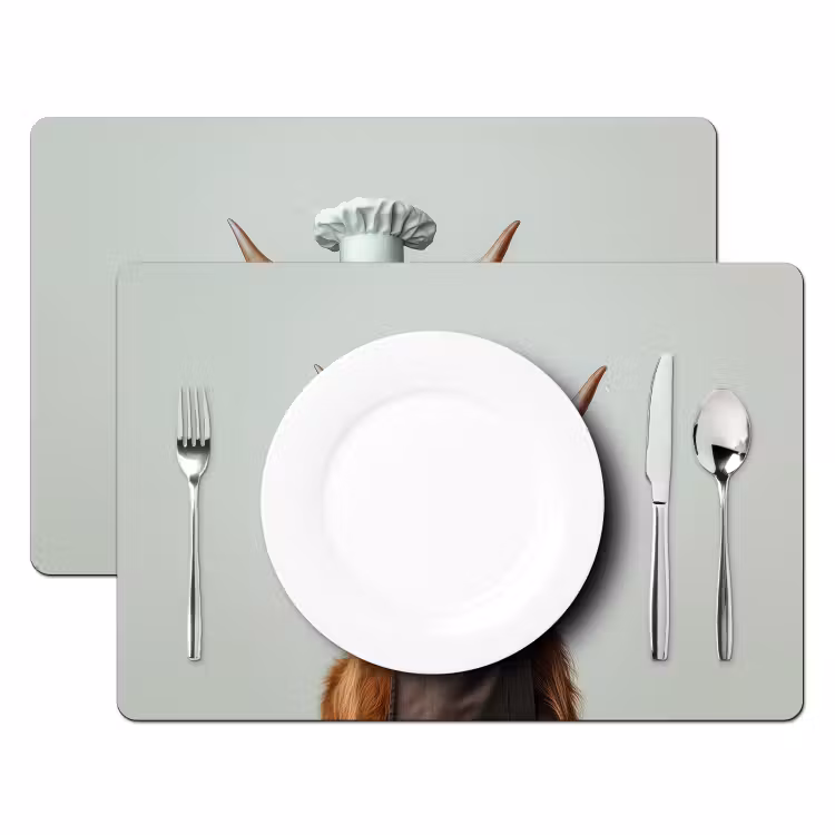 Sets de table en vinyle - Highlander écossais - Marron - Cornes - Vêtements de cuisinier — 2