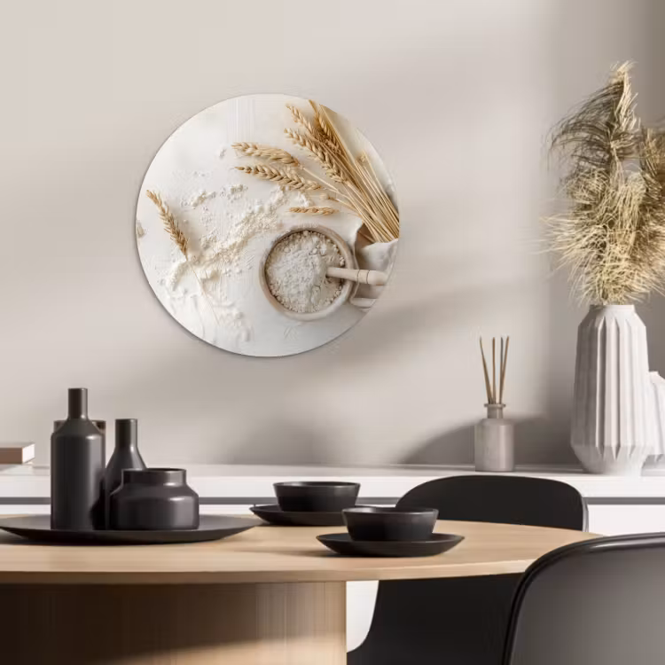 Tableau rond - Fleur - Bois - Blé — 2
