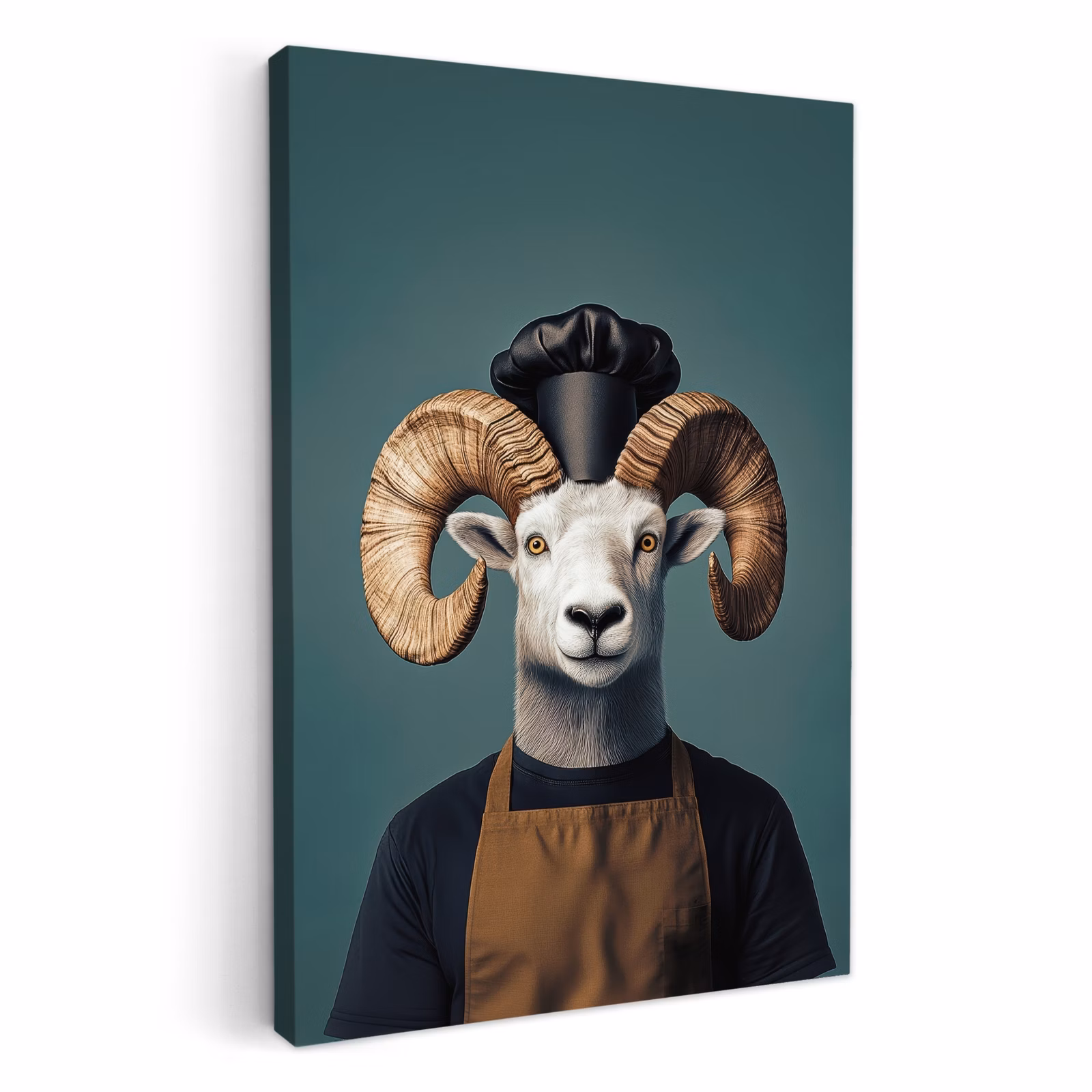 Tableau sur toile - Chèvre - Cornes - Vêtements de cuisine — 1