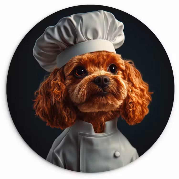 Tableau rond - Brun - Cuisinier - Chien — 1