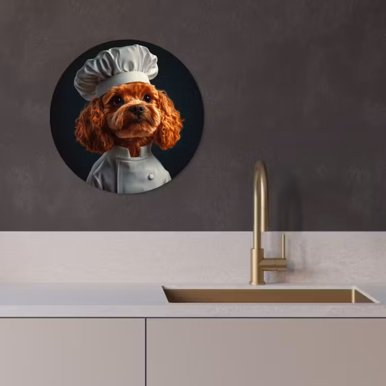 Tableau rond - Brun - Cuisinier - Chien — 4