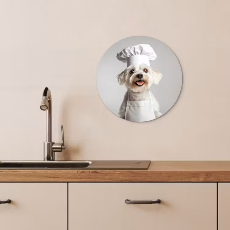 Tableau rond - Chien - Blanc - Cuisinier — 2