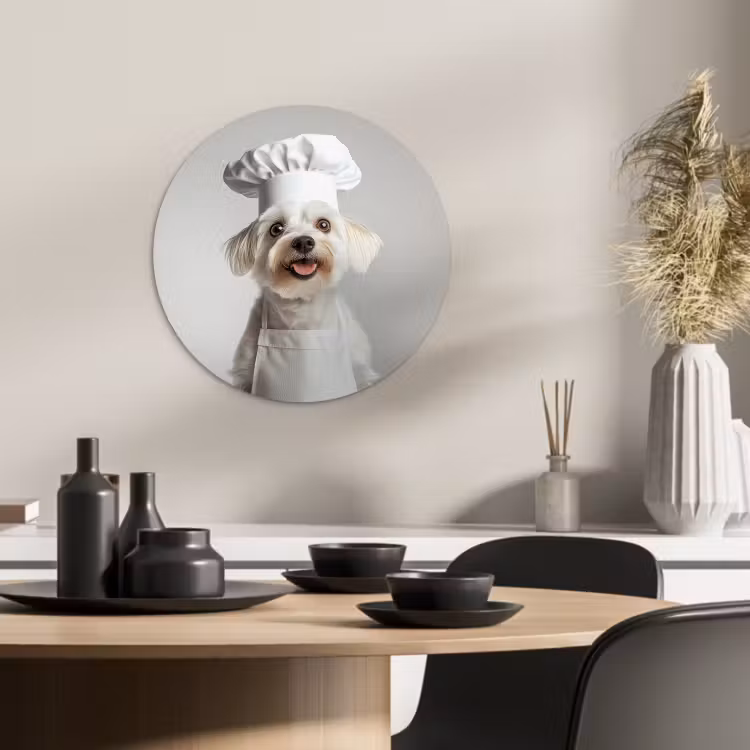 Tableau rond - Chien - Blanc - Cuisinier — 3