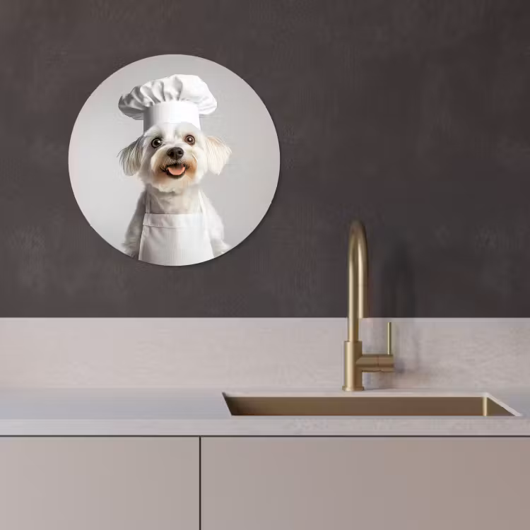 Tableau rond - Chien - Blanc - Cuisinier — 4