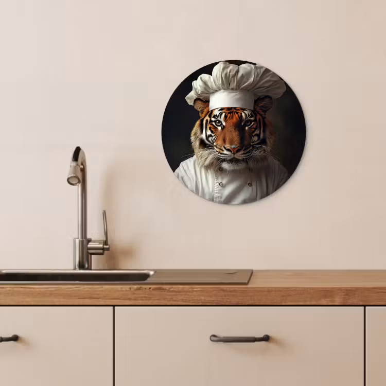 Tableau rond - Tiger - Vêtements de chef - Marron — 1