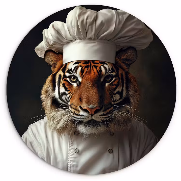 Tableau rond - Tiger - Vêtements de chef - Marron — 2