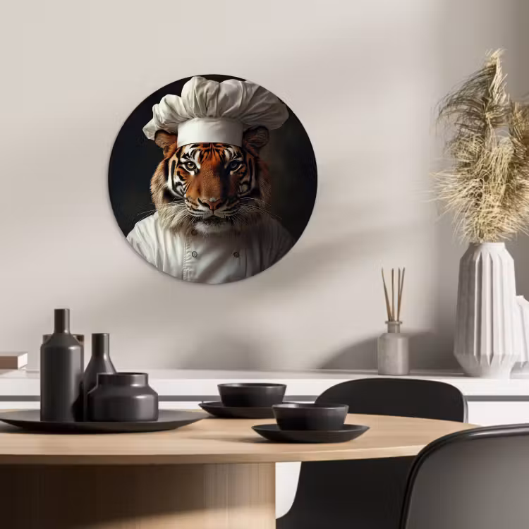 Tableau rond - Tiger - Vêtements de chef - Marron — 3