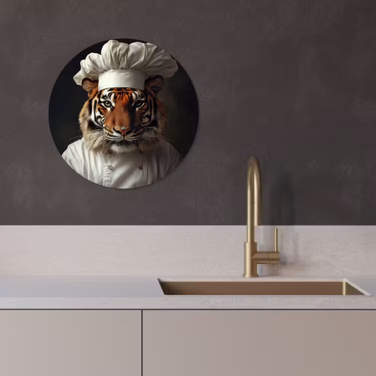 Tableau rond - Tiger - Vêtements de chef - Marron — 4