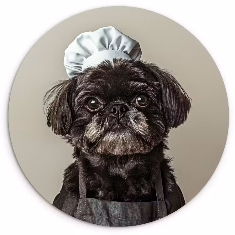 Tableau rond - Vêtements de chef - Noir - Chien — 1