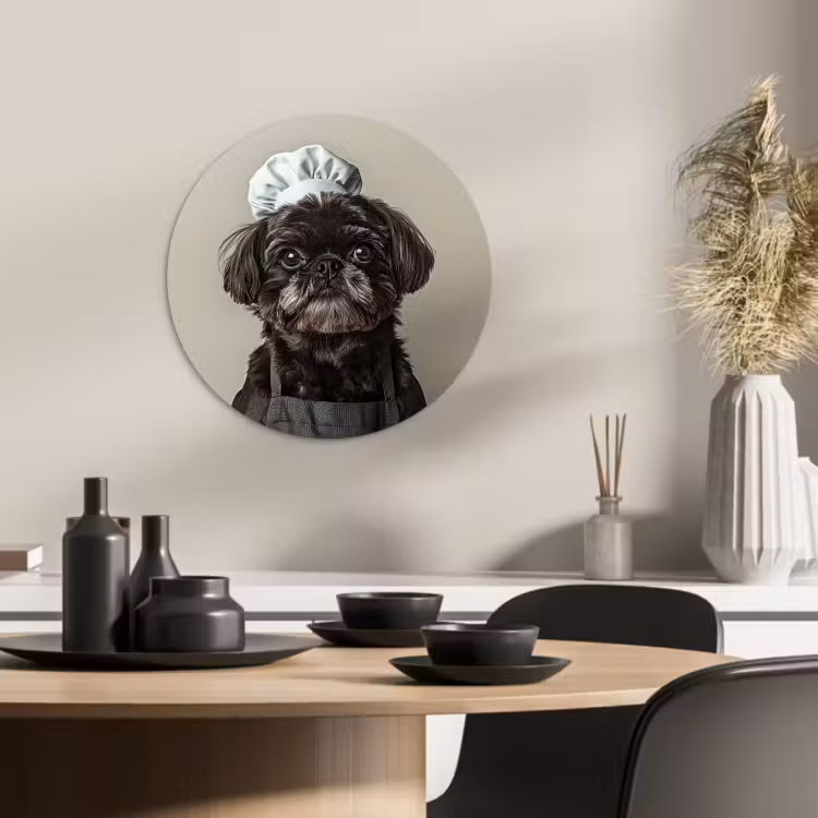 Tableau rond - Vêtements de chef - Noir - Chien — 2