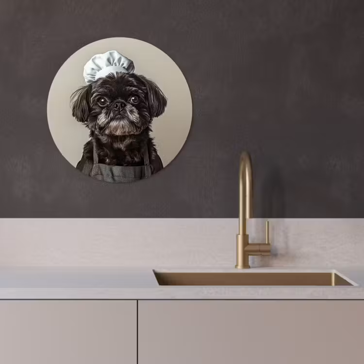 Tableau rond - Vêtements de chef - Noir - Chien — 3