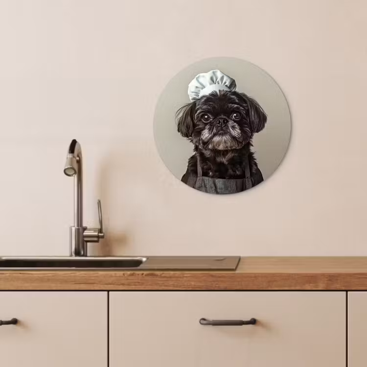 Tableau rond - Vêtements de chef - Noir - Chien — 4