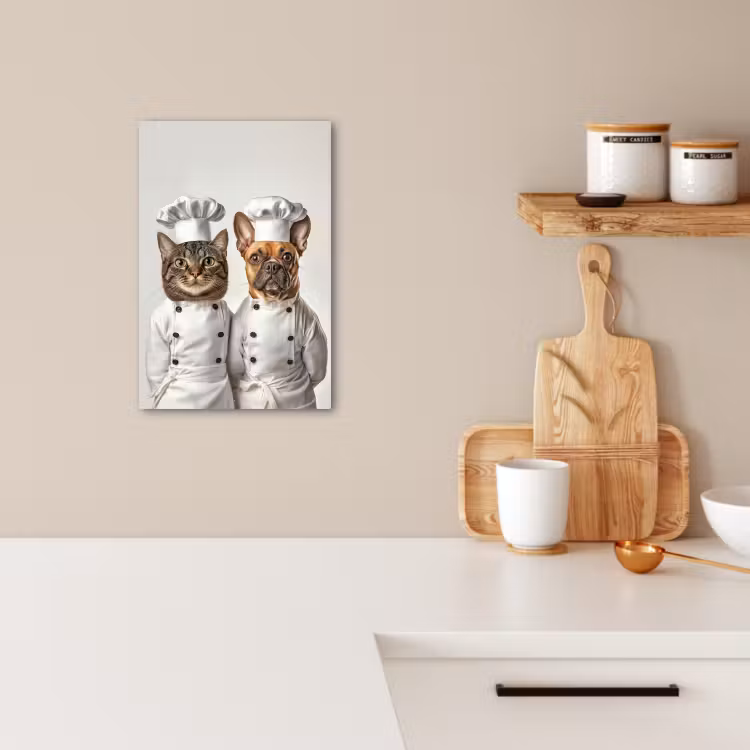Tableau sur toile - Chat - Chien - Vêtements de cuisine — 2