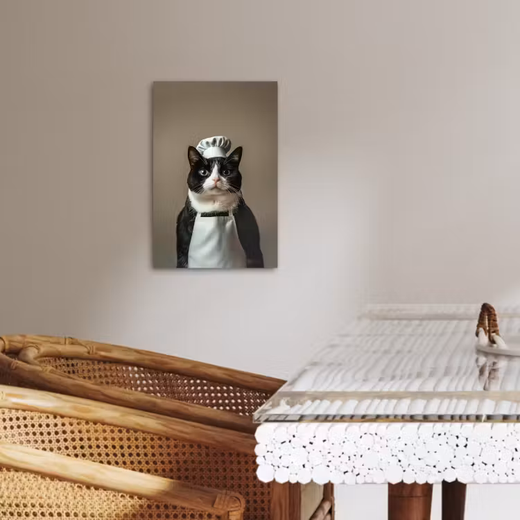 Tableau sur toile - Chat - Vêtements de chef - Noir - Blanc — 2