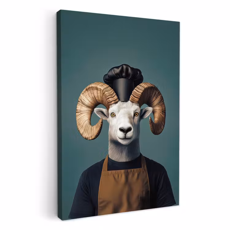 Tableau sur toile - Chèvre - Cornes - Vêtements de cuisine — 1