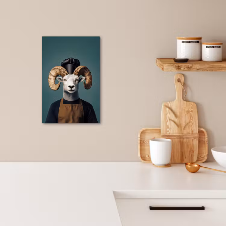Tableau sur toile - Chèvre - Cornes - Vêtements de cuisine — 3