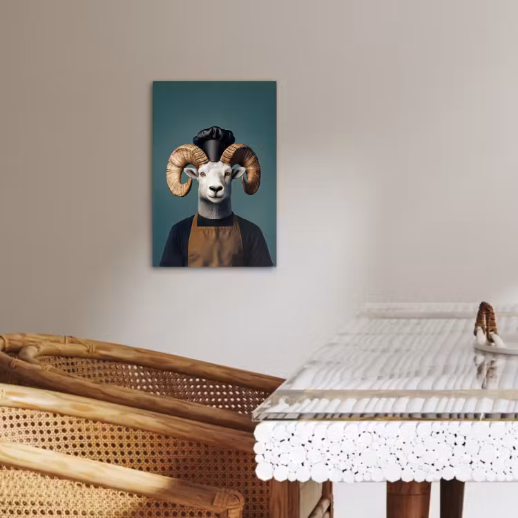 Tableau sur toile - Chèvre - Cornes - Vêtements de cuisine — 4