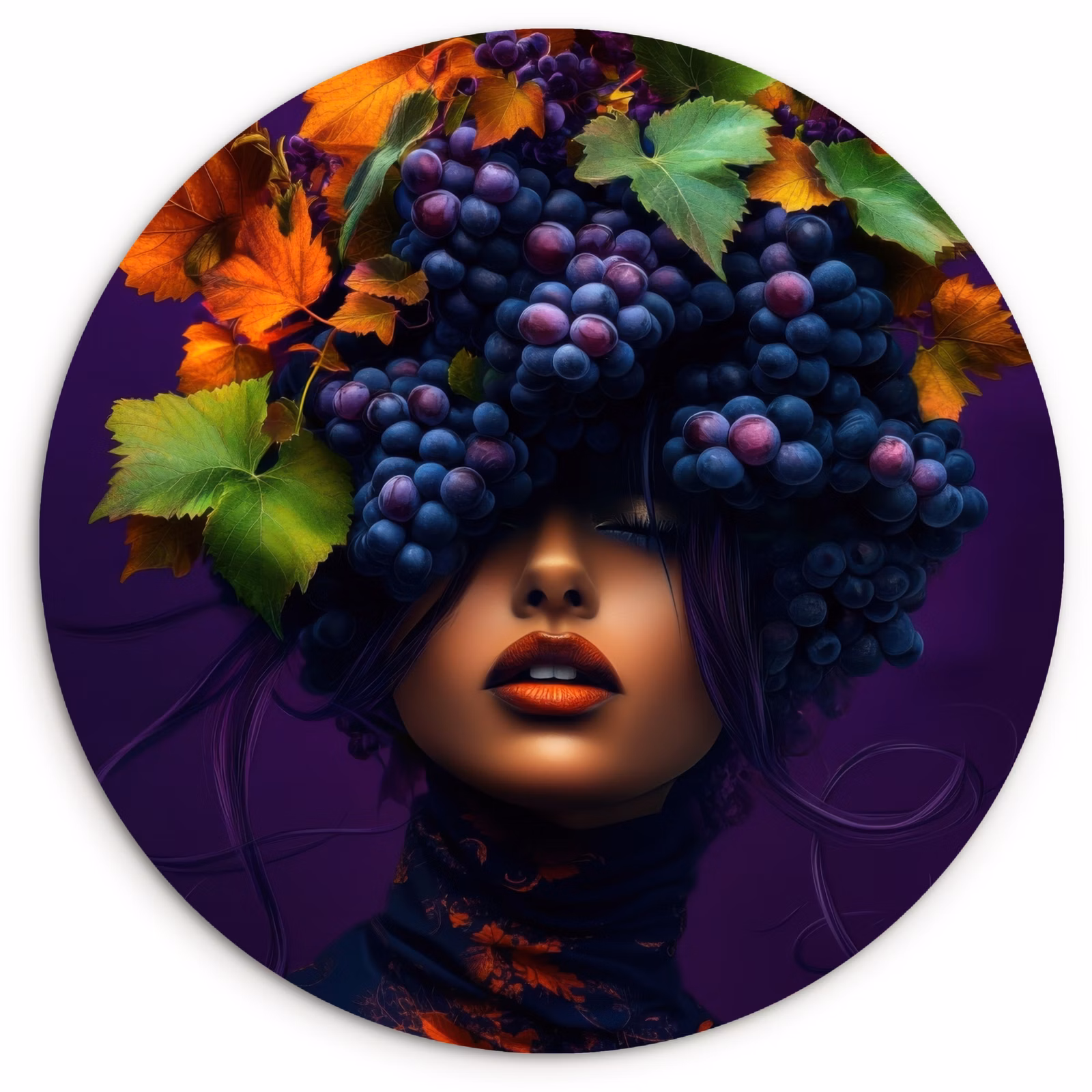 Tableau rond - Femme - Pourpre - Raisins — 1