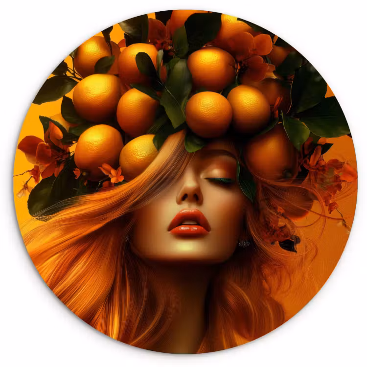 Tableau rond - Femme - Citrons - Fleur - Jaune — 1