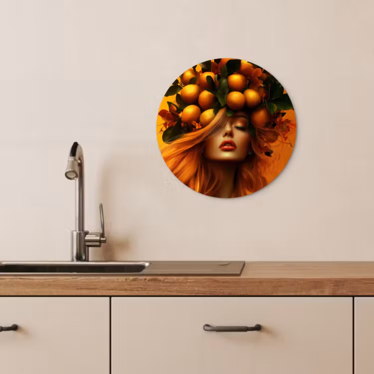 Tableau rond - Femme - Citrons - Fleur - Jaune — 4