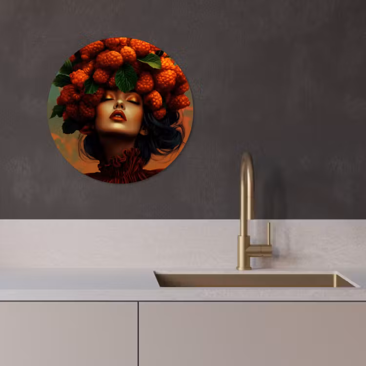 Tableau rond - Femme - Framboises - Feuilles — 3
