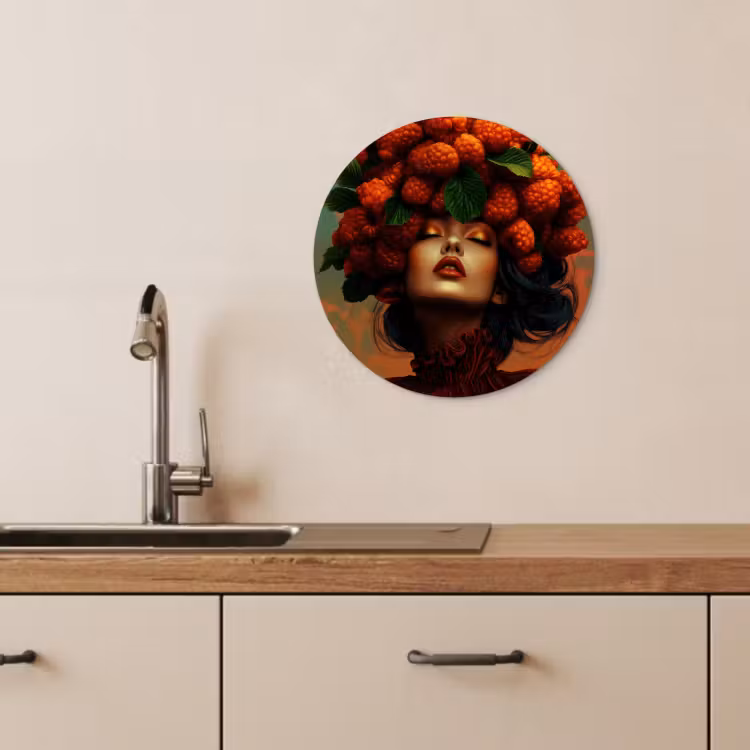 Tableau rond - Femme - Framboises - Feuilles — 4
