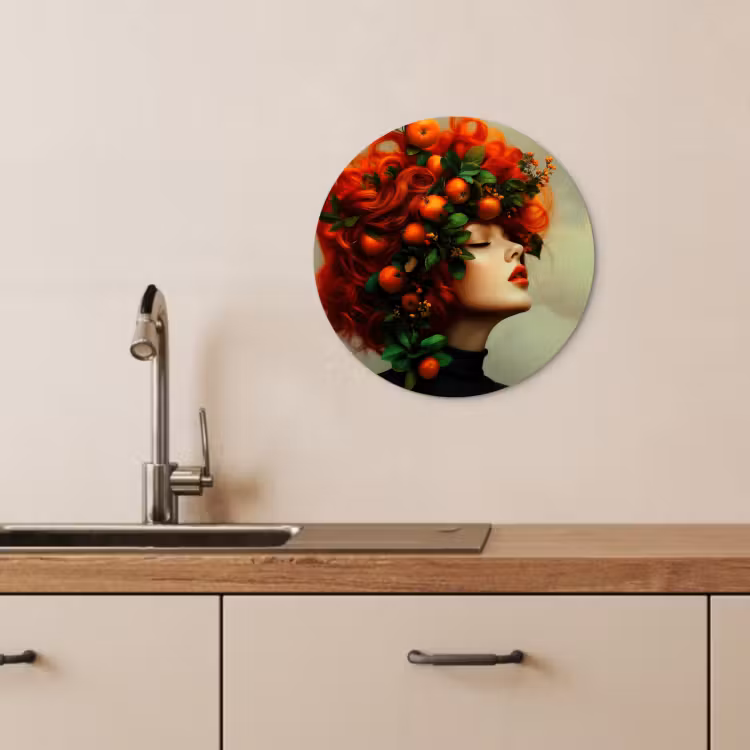 Tableau rond - Femme - Pommes - Rouge - Feuilles — 3