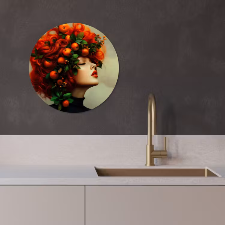 Tableau rond - Femme - Pommes - Rouge - Feuilles — 4