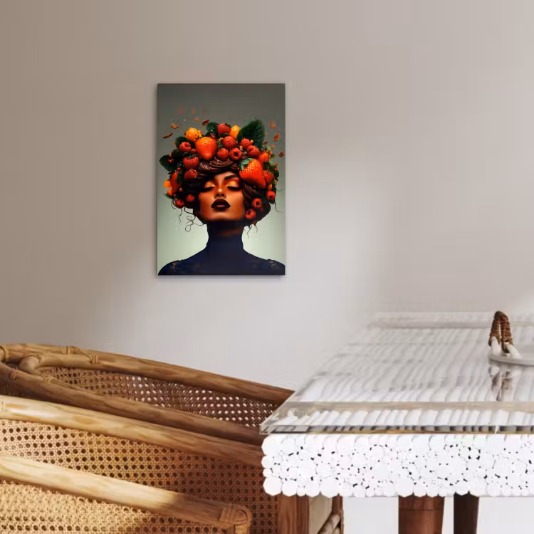 Tableau sur toile - Femme - Chocolat - Framboises - Fraises - Biscuits — 1
