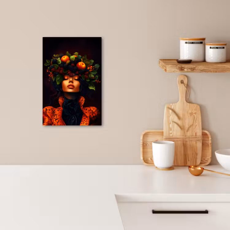 Tableau sur toile - Femme - Noir - Baies - Pommes — 1