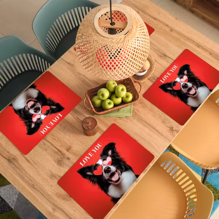 Sets de table - Chien - Lunettes coeur - Loveyou - Rouge — 3