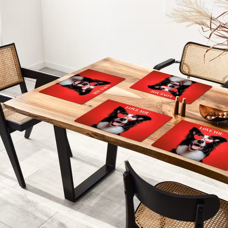 Sets de table - Chien - Lunettes coeur - Loveyou - Rouge — 4
