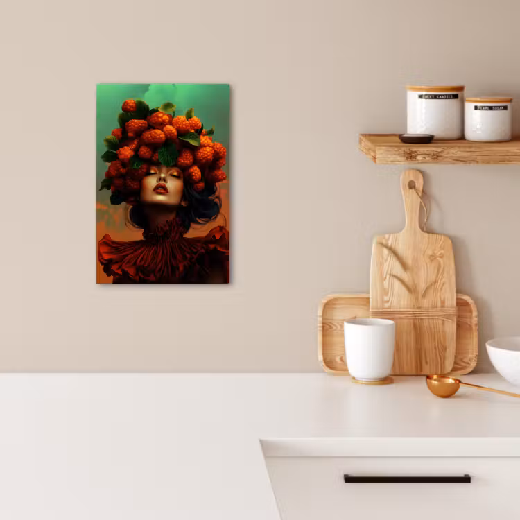 Tableau sur toile - Femme - Framboises - Feuilles — 3