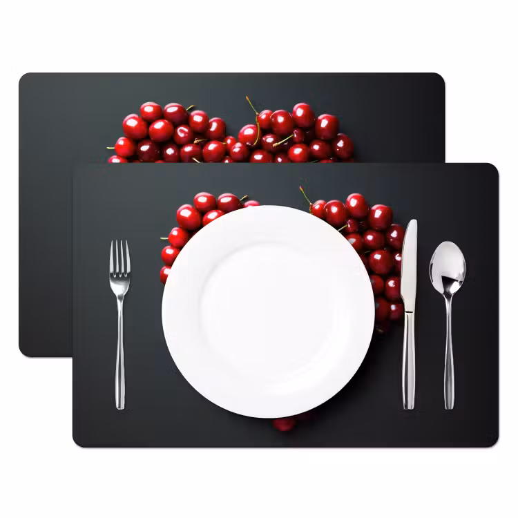Sets de table en vinyle - Cerise - Coeur - Rouge - Noir — 2