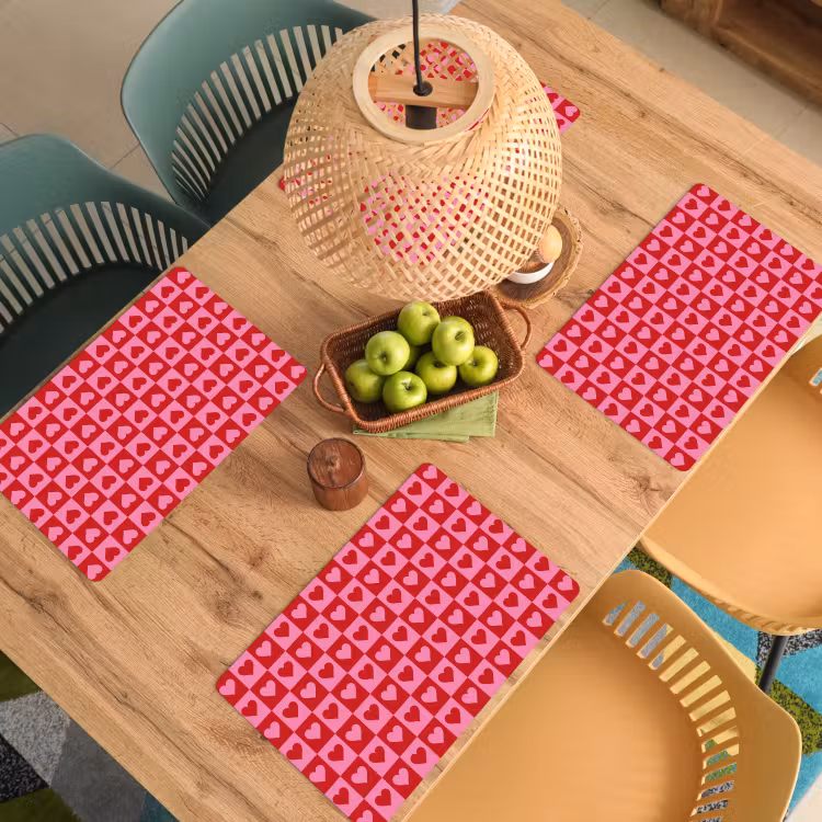 Sets de table - Rouge - Rose - Échiquier - Valentin — 3
