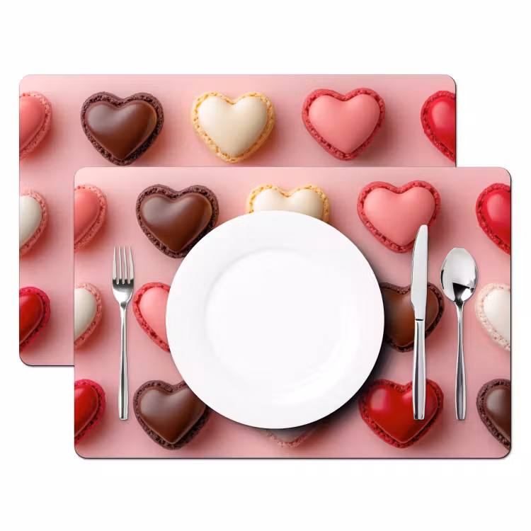 Sets de table en vinyle - Macarons - Coeurs - Colorés - Rose — 2