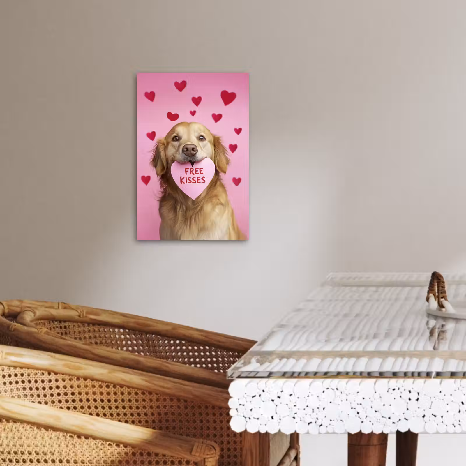 Tableau sur toile - Chien - Baiser - Valentin - Coeurs — 1