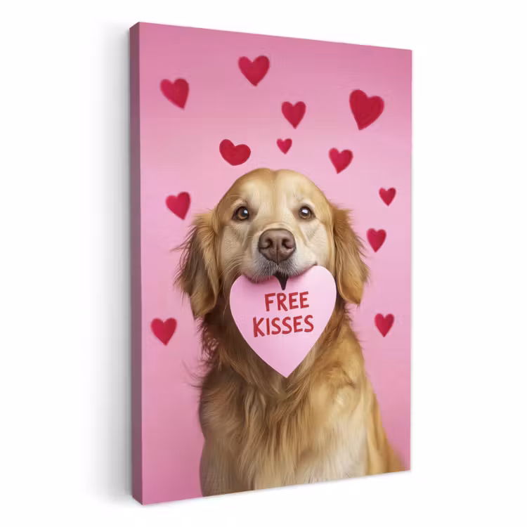 Tableau sur toile - Chien - Baiser - Valentin - Coeurs — 4
