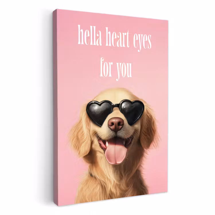 Tableau sur toile - Lunettes de soleil - Cœurs - Chien - Valentin — 1