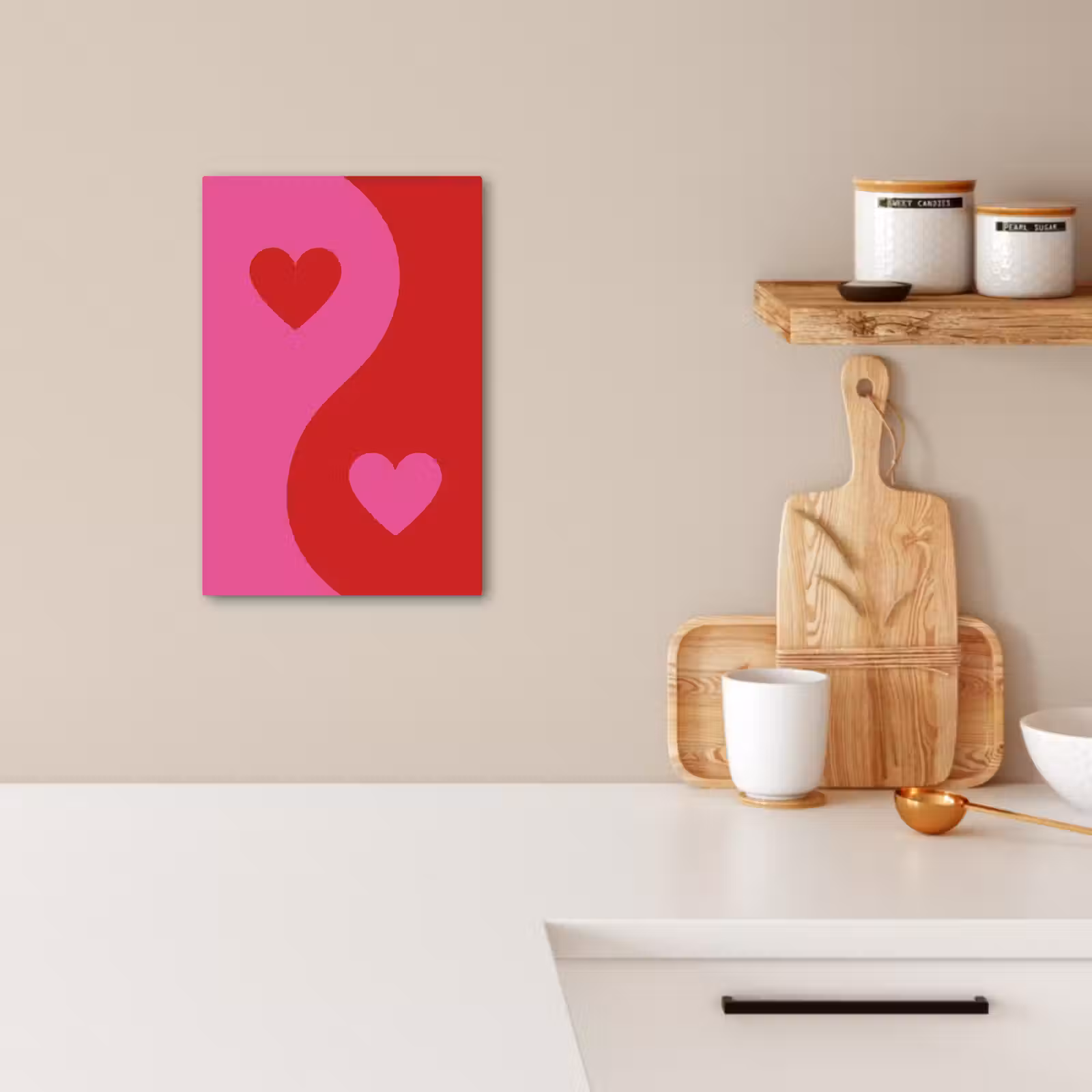 Tableau sur toile - Minimaliste - Rouge - Rose - Coeurs — 1