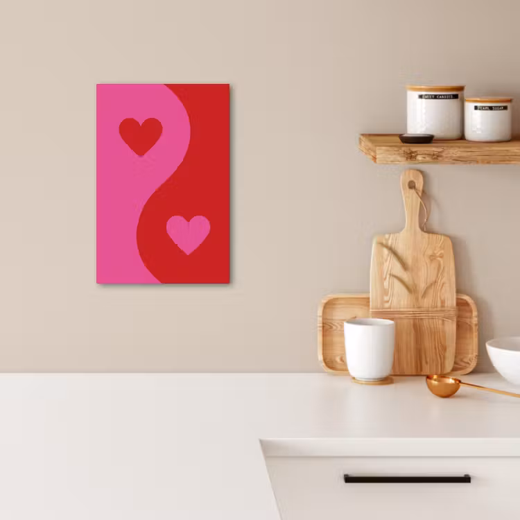 Tableau sur toile - Minimaliste - Rouge - Rose - Coeurs — 1