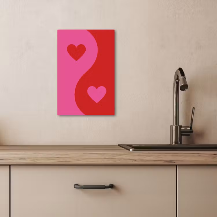 Tableau sur toile - Minimaliste - Rouge - Rose - Coeurs — 2