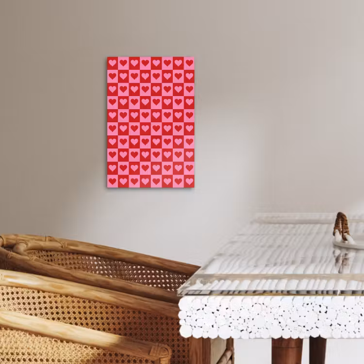 Tableau sur toile - Rouge - Rose - Échiquier - Valentin — 1