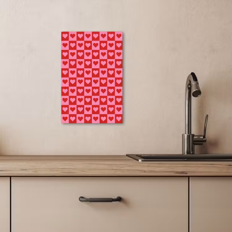 Tableau sur toile - Rouge - Rose - Échiquier - Valentin — 2
